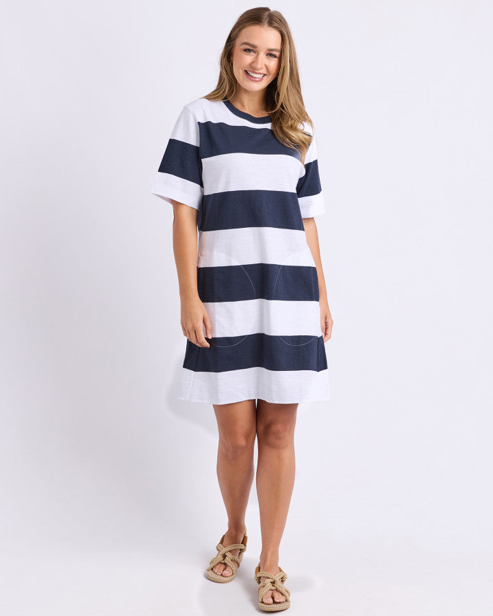 Foxwood Pebble Tee Dress Navy & White Stripe [sz:10]