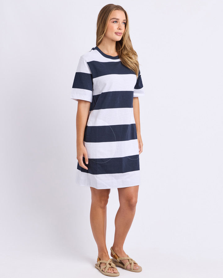 Foxwood Pebble Tee Dress Navy & White Stripe [sz:10]