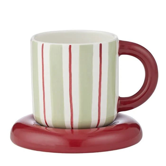 Coast To Coast Candy Ceramic Cup & Saucer Mint/russet