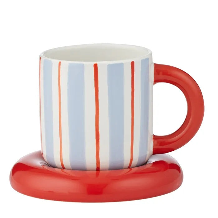 Coast To Coast Candy Ceramic Cup & Saucer Sky/tomato