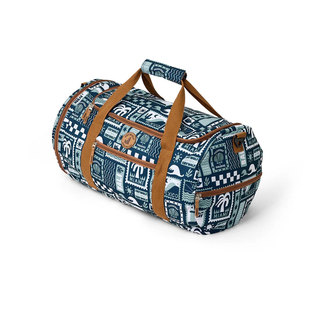 Crywolf Packable Duffel Bag Blue Postcards