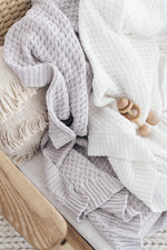 Load image into Gallery viewer, Snuggle Hunny Warm Grey Diamond Knit Baby Blanket
