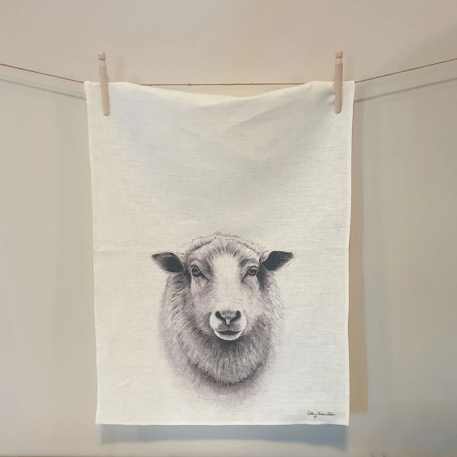 Cathy Hamilton Artworks - Sheep Linen Tea Towel