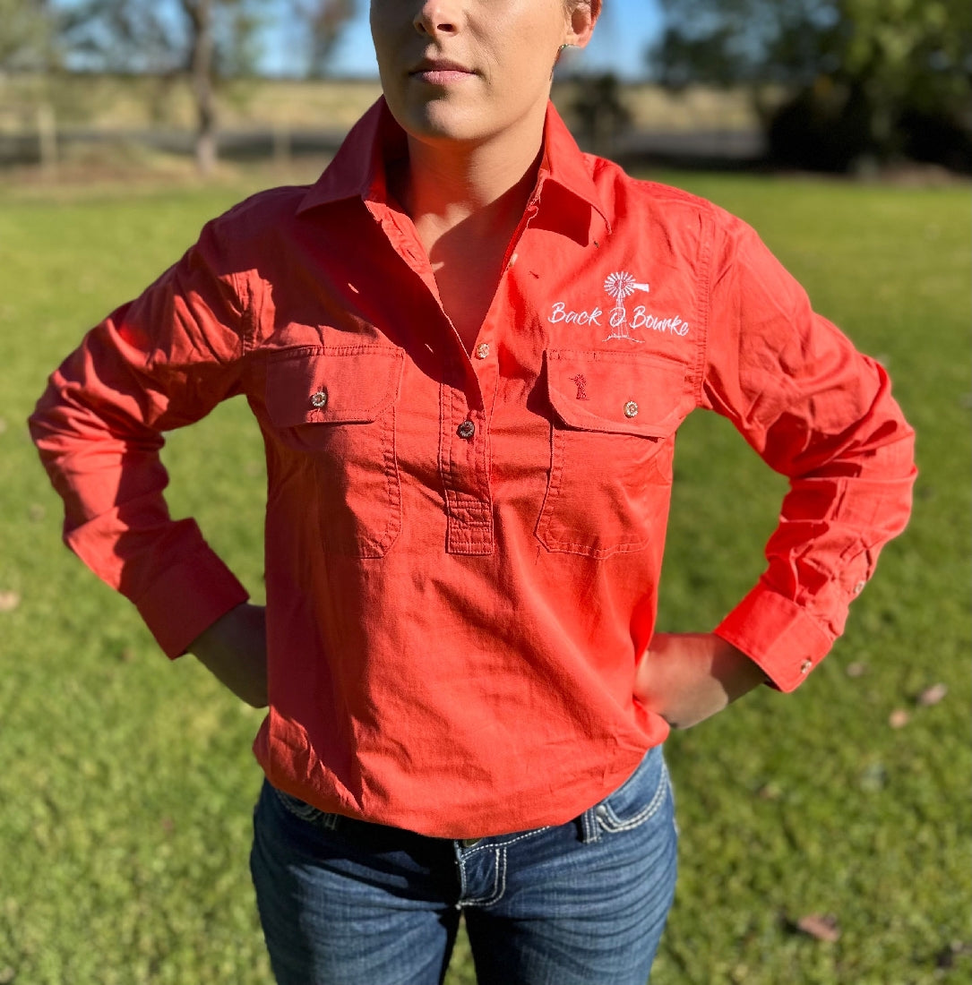 Back O Bourke Womens Work Shirt - Watermelon W/ Back Logo