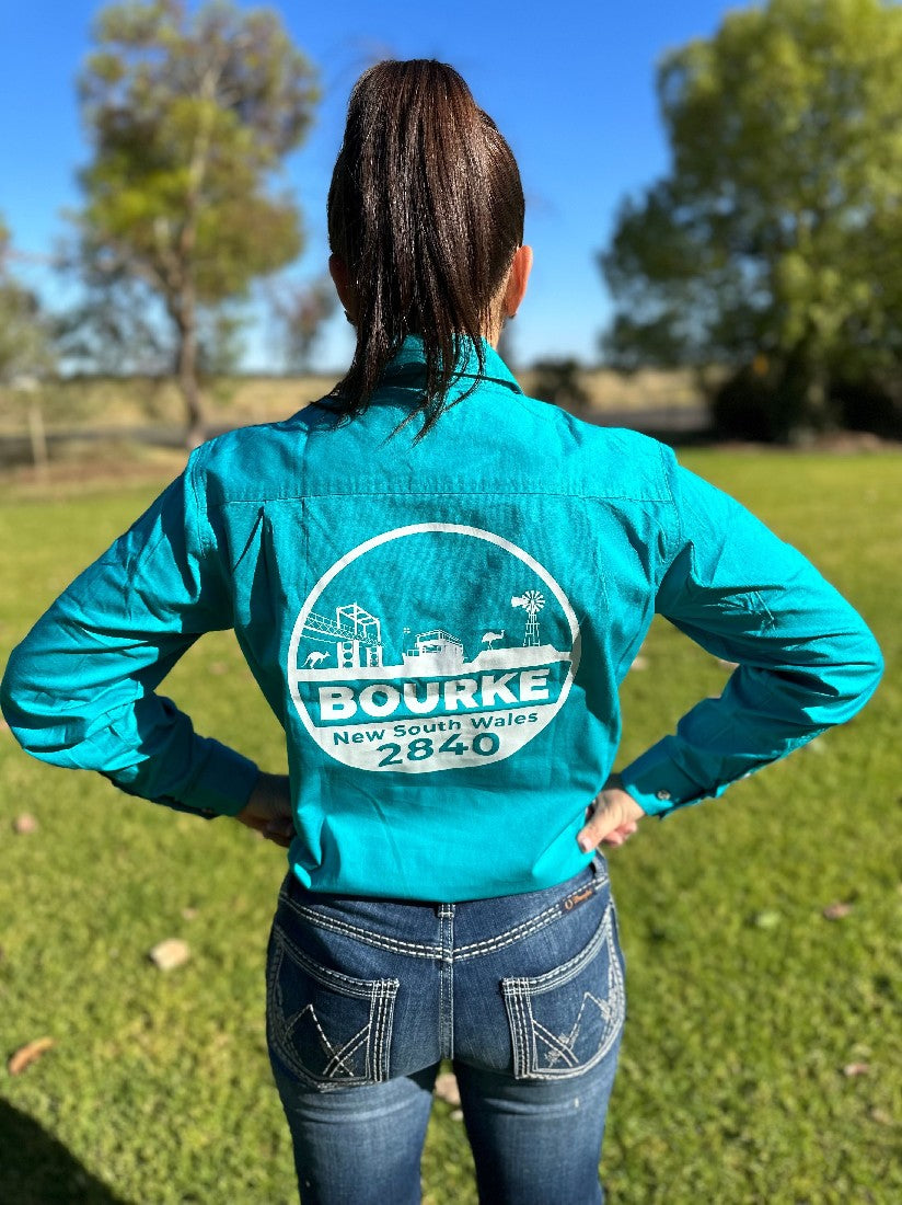 Back O Bourke Womens Work Shirt - Jade W/ Back Logo