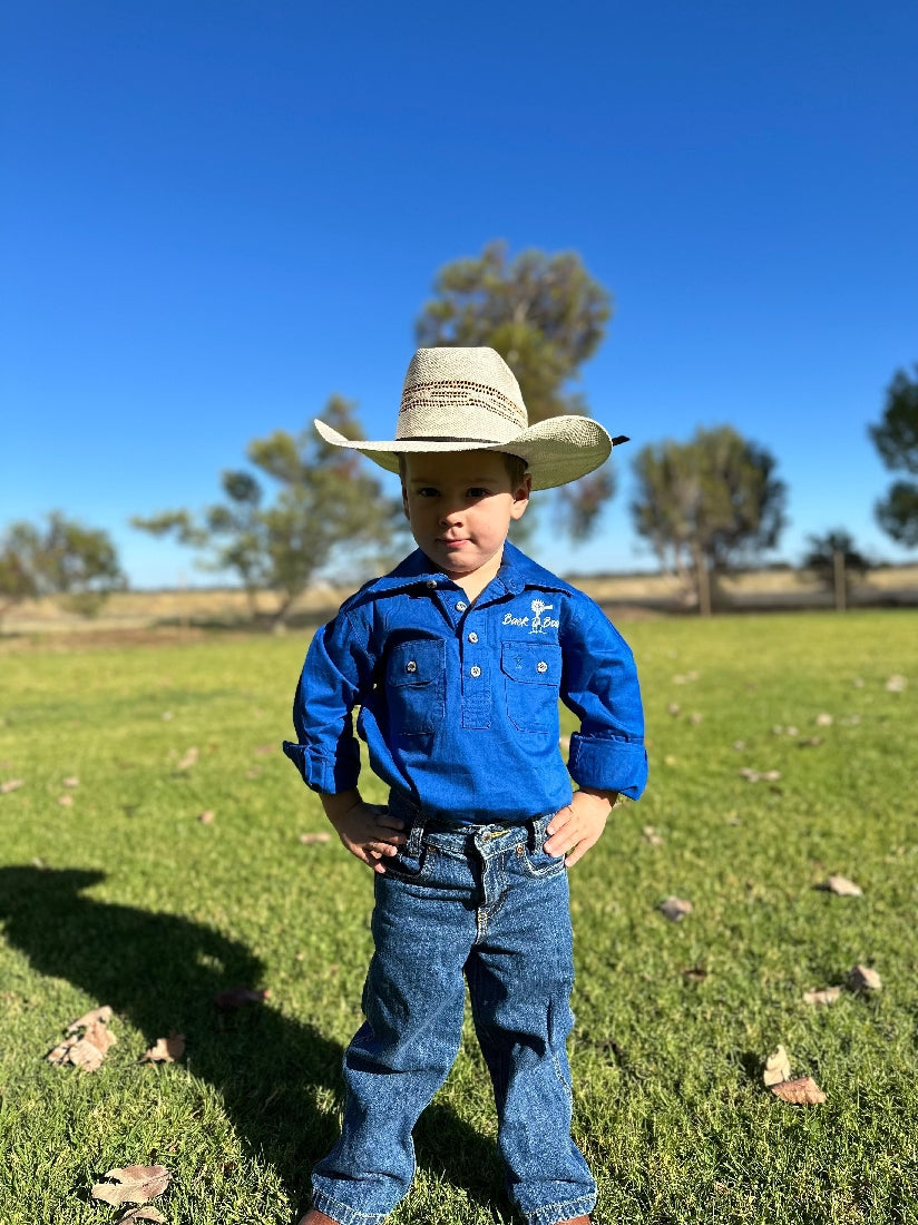 Back O Bourke Kids Work Shirt - Cobalt