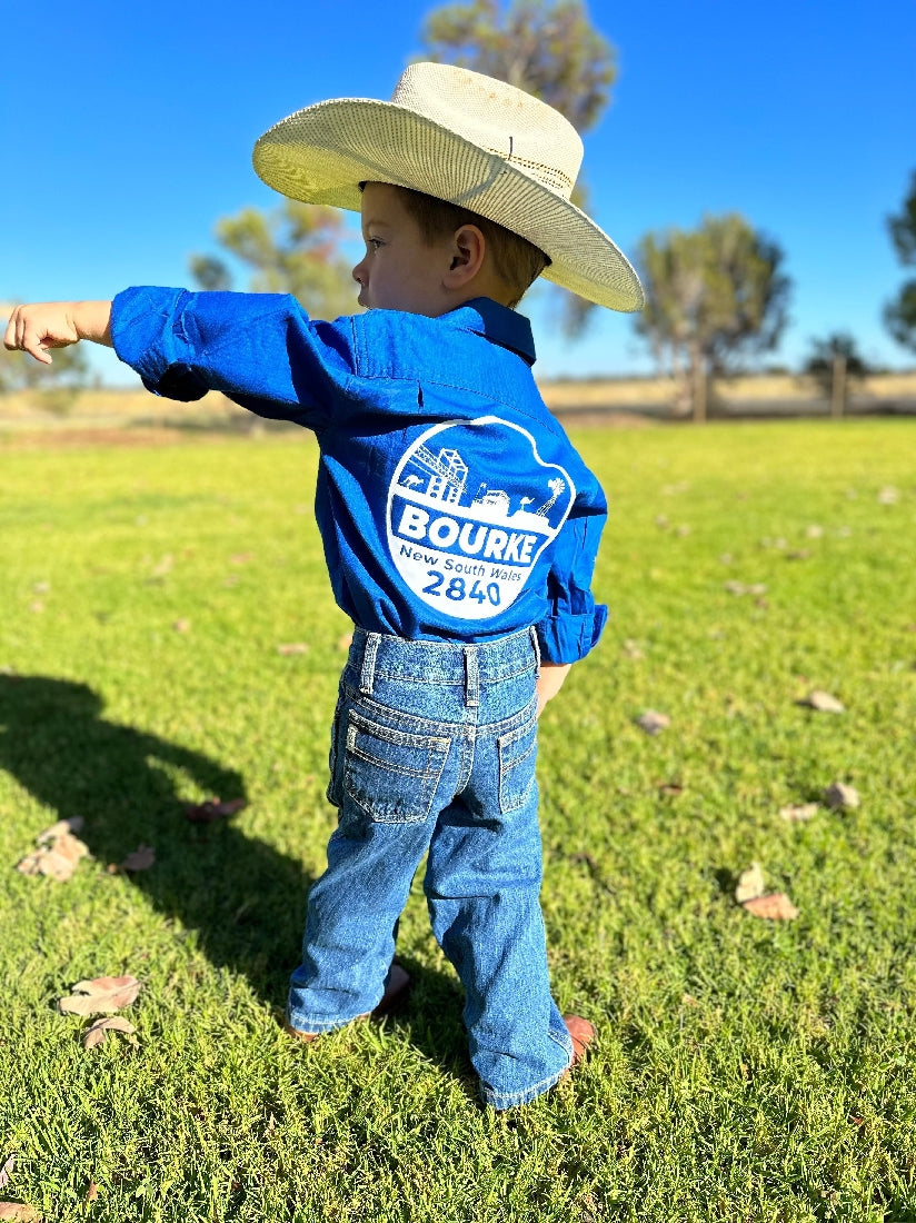 Back O Bourke Kids Work Shirt - Cobalt