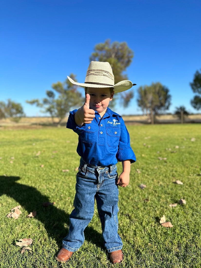 Back O Bourke Kids Work Shirt - Cobalt