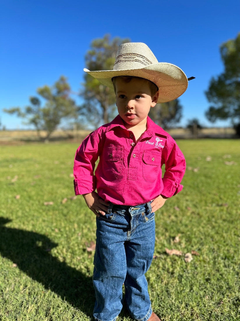 Back O Bourke Kids Work Shirt - Pink