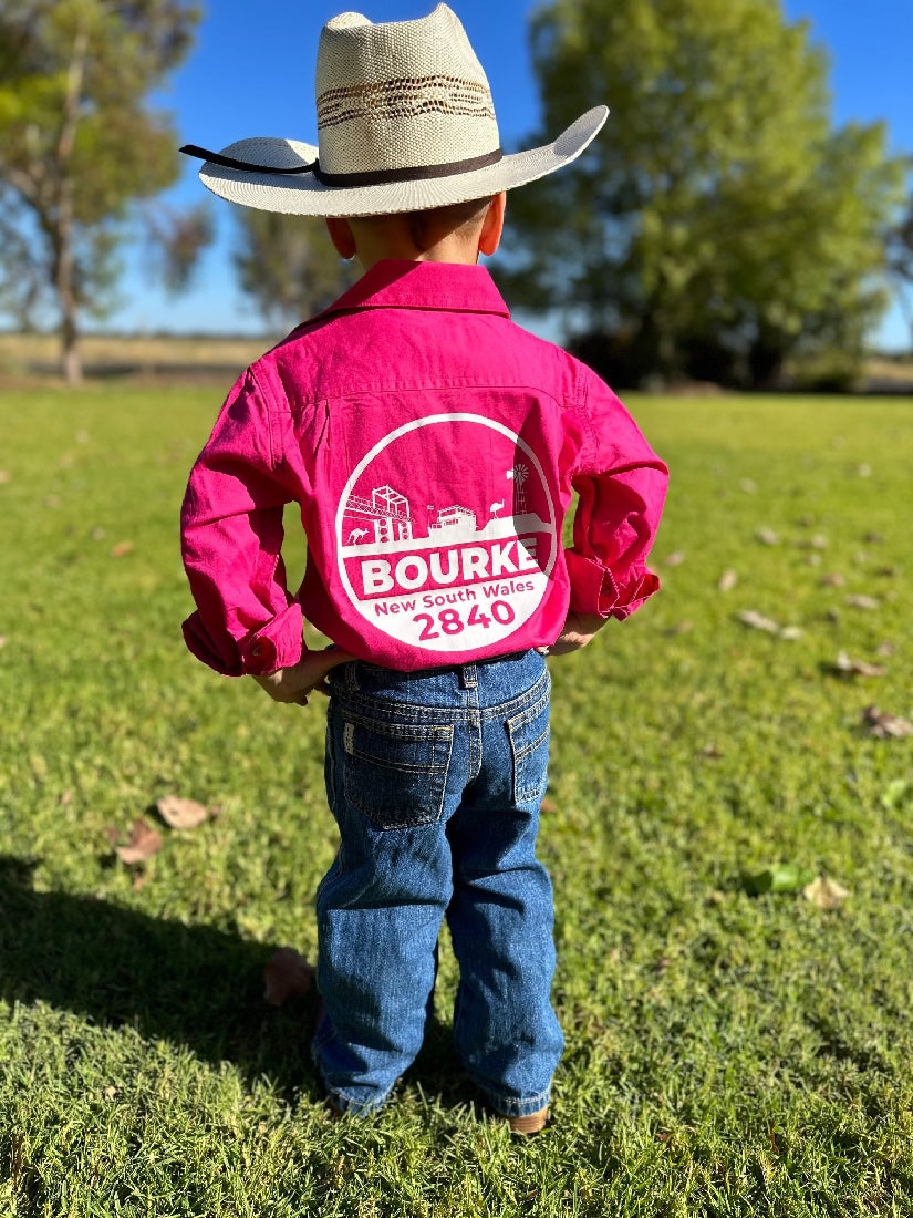 Back O Bourke Kids Work Shirt - Pink