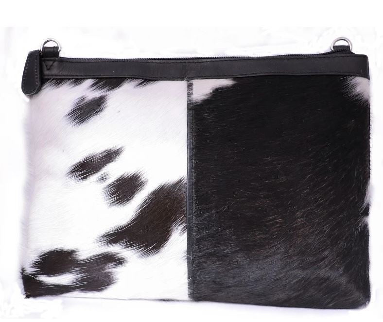 Cenzoni Leather Hairon & Oil Pull Up Medium Crossbody Bag - Black