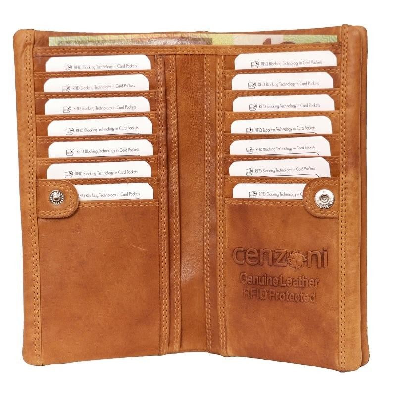 Cenzoni Leather Oil Pull Up Ladies Wallet - Tan