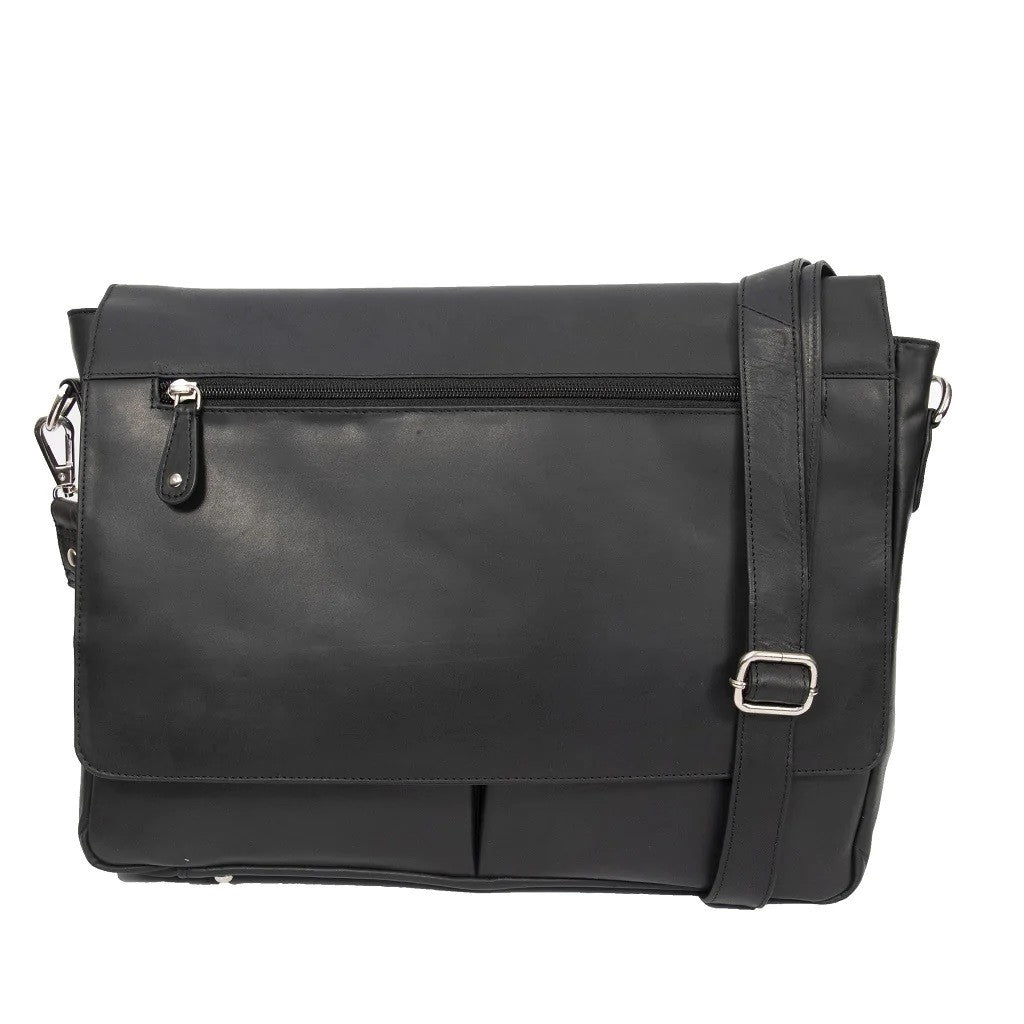 Cenzoni Mens Large Satchel Laptop Bag Black - 5 Zip Pockets