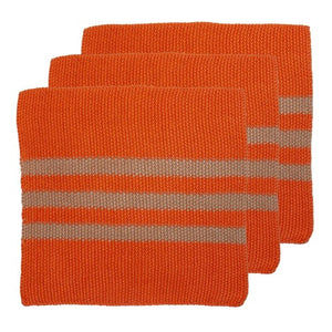 Ladelle Eco Knitted Orange 27x27cm 3pk Dishcloth