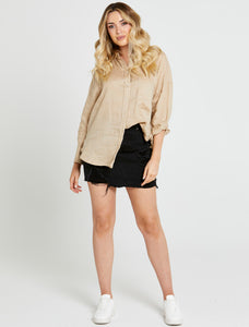 Sass Teresa Linen Oversized Buttondown Shirt Natural