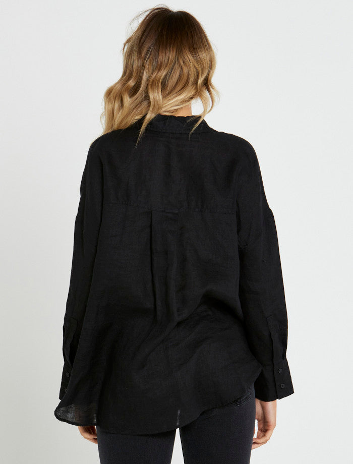 Sass Teresa Linen Oversized Buttondown Shirt Black