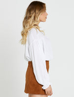Load image into Gallery viewer, Sass Angela Solid Balloon Sleeve Neck Tie Boho Top White *sale*
