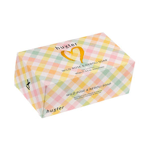 Huxter Boxed Soap 185g - Pastel Checks - Foil Heart - Wild Rose & Neroli