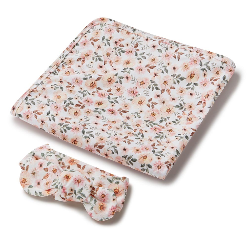 Snuggle Hunny Spring Floral Organic Jersey Wrap & Topknot Set