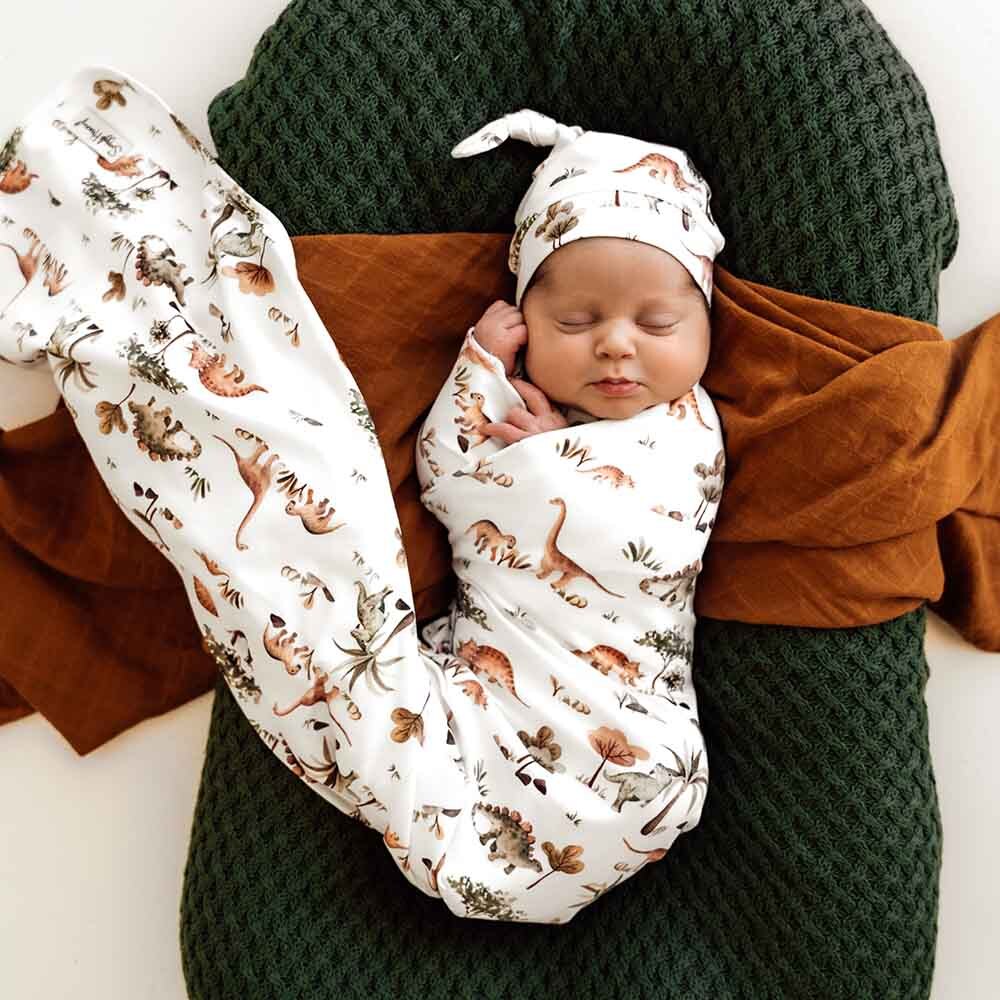 Snuggle Hunny Dino Organic Jersey Wrap & Beanie Set